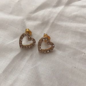 Rhinestone and Gold Heart Earrings